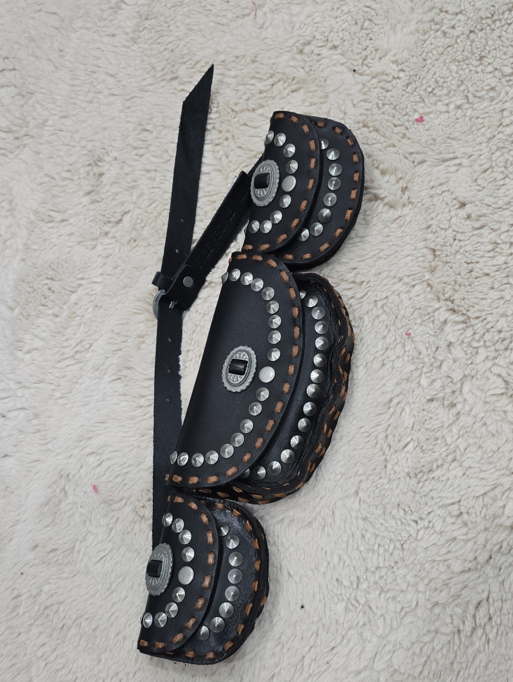 Free People Black Studded Triple Pouch Crossbody Belt Bag
